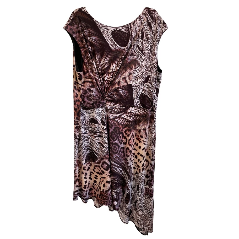 Vintage Midnight Velvet 2X Leopard Paisley Twist Front Asymmetrical Dress Y2K